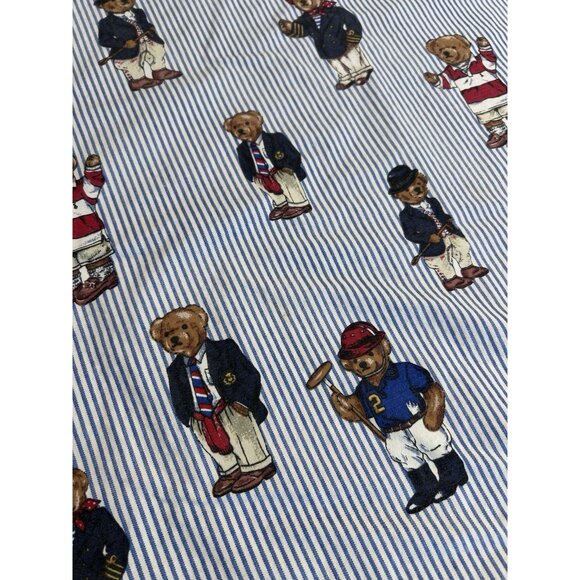 VTG Ralph Lauren Polo Teddy Bear University Striped Twin Flat Sheet 63"X95 - Picture 3 of 7
